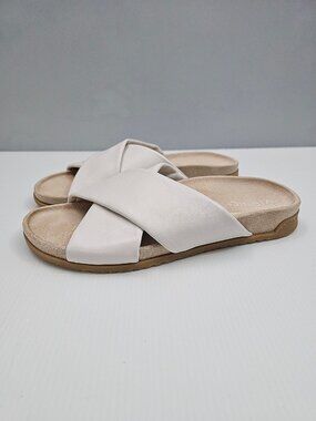 Vionic Etna Crossover Slide Sandals Women 7.5 Ivory Leather Arch Support Comfort